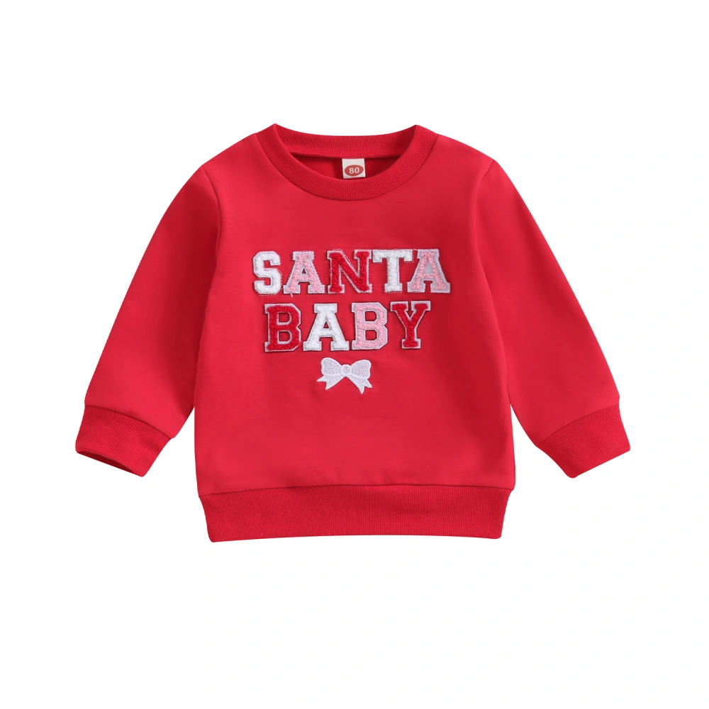 Baby Christmas Sweatshirts Letter Bow Embroidery Long Sleeve Pullovers