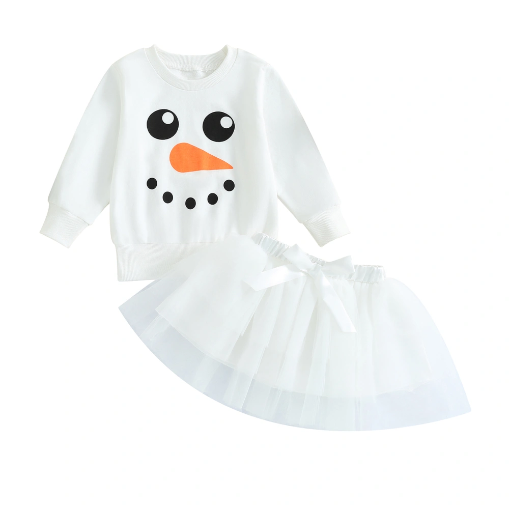 Girl 2 Piece Outfit Christmas Snowman Print Sweatshirt and Tulle Skirt