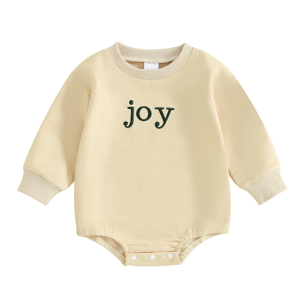 Baby Christmas Romper, Long Sleeve Embroidery Letters Fall Bodysuit