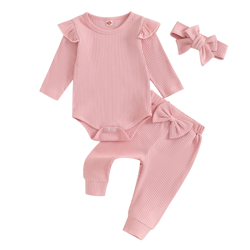 Baby Girls 3Pcs Fall Outfits Long Sleeve Romper + Bow Pants + Headband