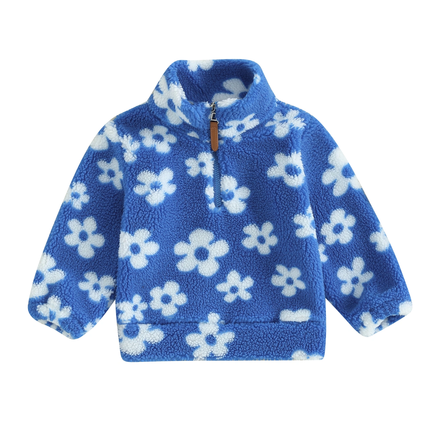 Toddler Girls Fleece Jacket Flower Print Zipper Stand Collar Coat