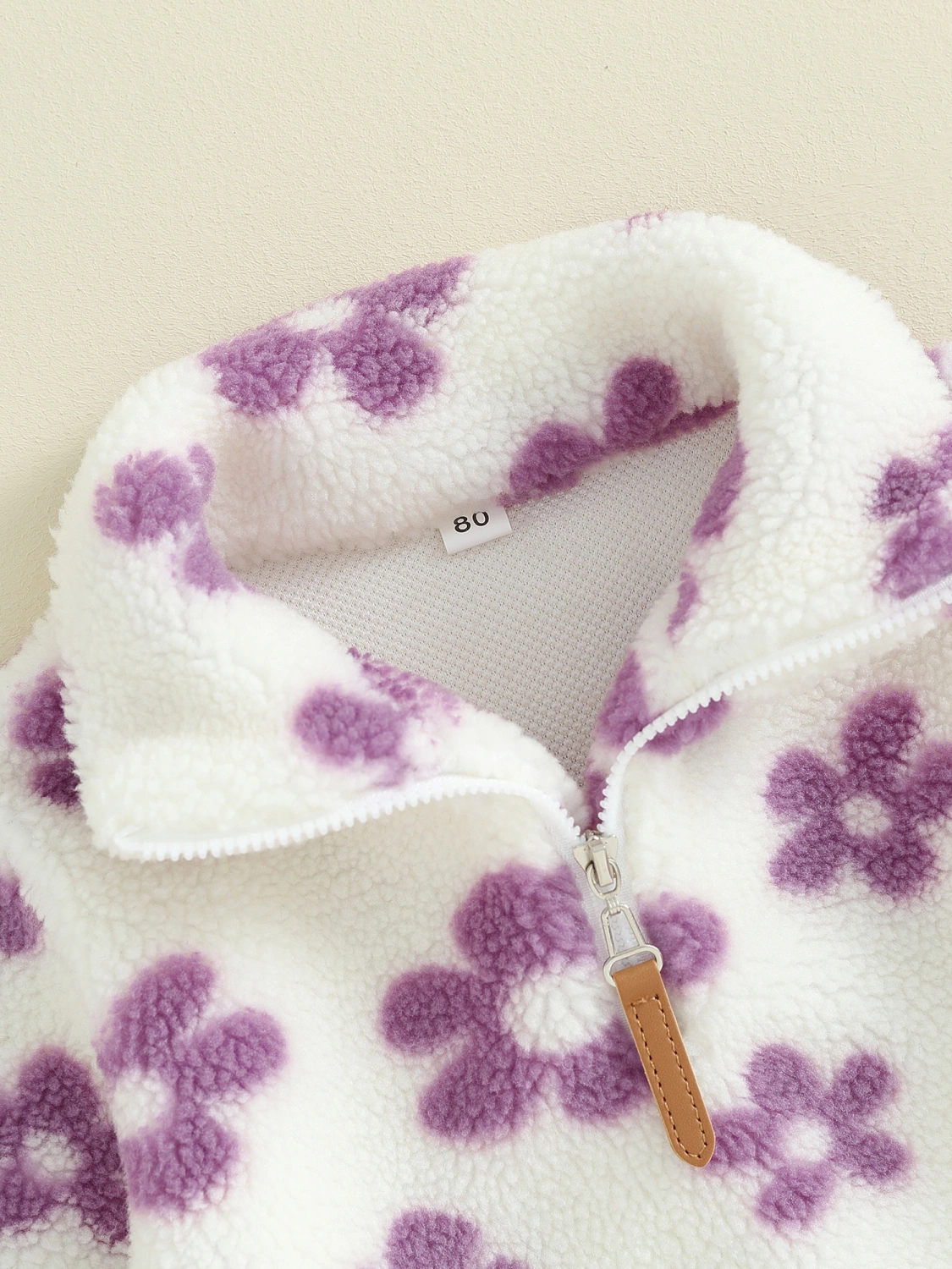 Toddler Girls Fleece Jacket Flower Print Zipper Stand Collar Coat