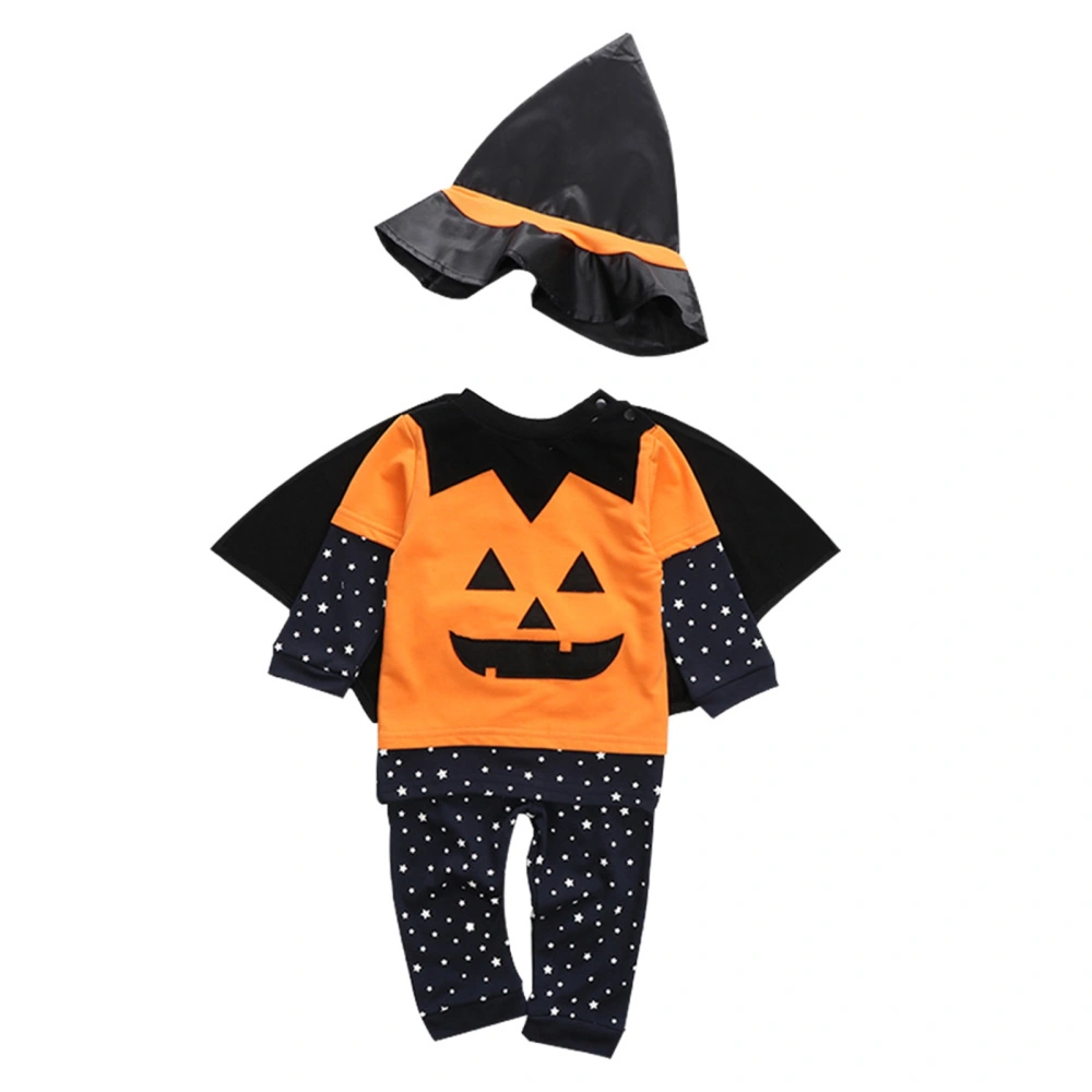 Boys Wizard Costume Pumpkin Star Print Tops Pants and Shawl Hat Set