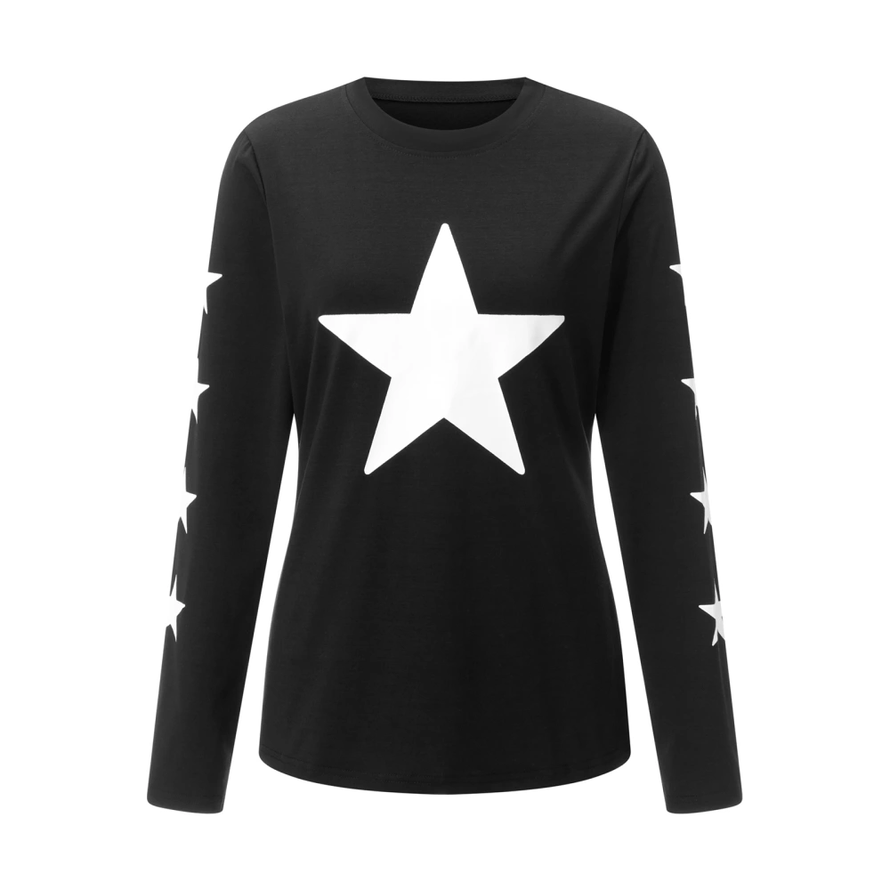 Women's Long Sleeve T-Shirt, Crew Neck Stars Print Leisure Style Tops