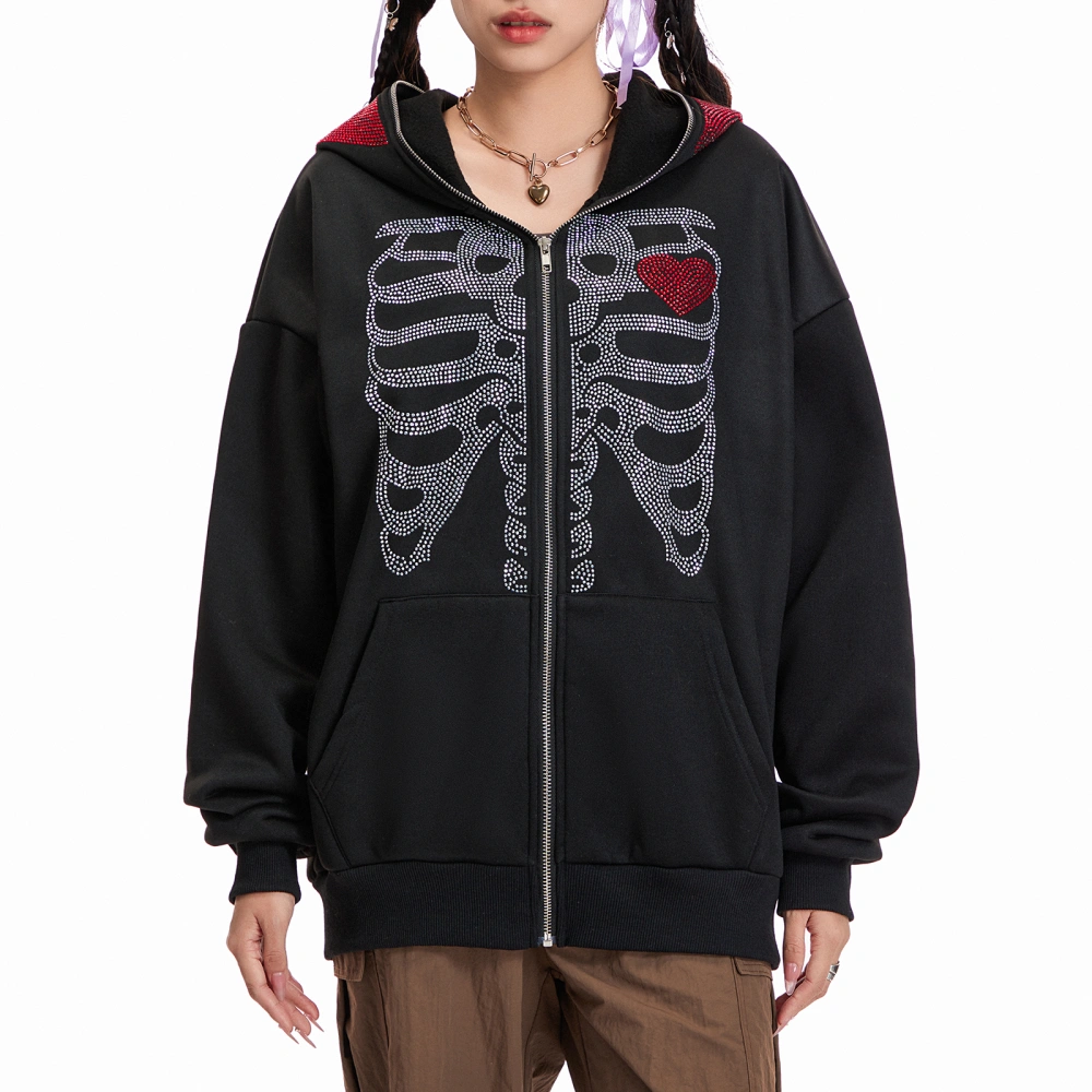 Men Women Zip Hoodies Skeleton Long Sleeve Over Face Sweatshirts