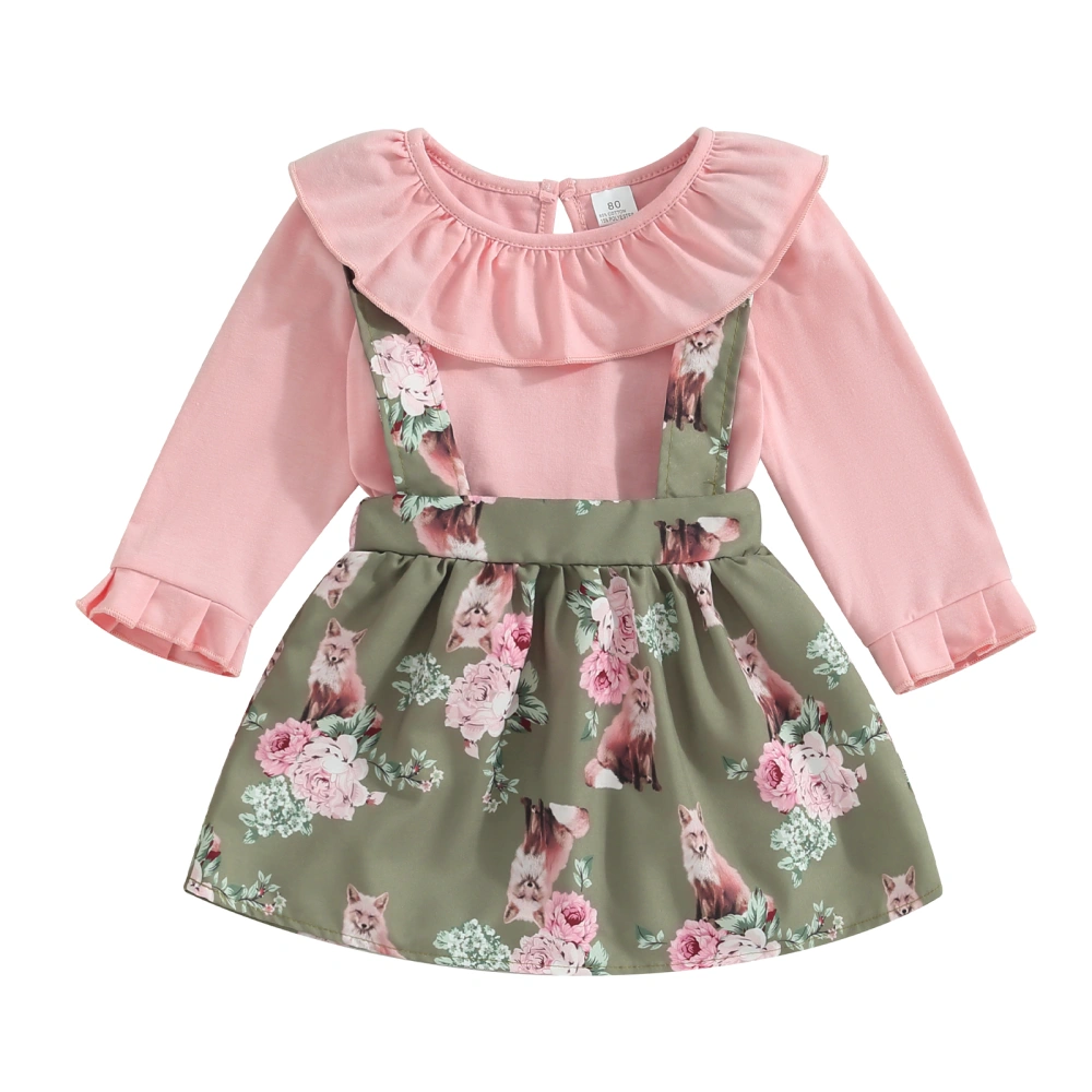 Toddler Fall Outfits Solid Color Doll Collar Tops Suspender Skirts