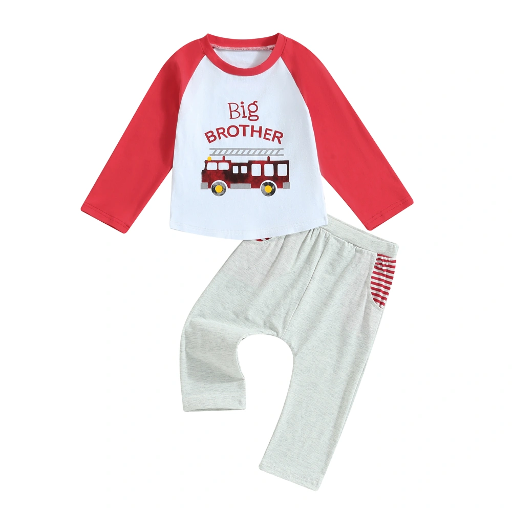 Boys 2-piece Outfit Letters Bus Print T-shirt with Striped Pants