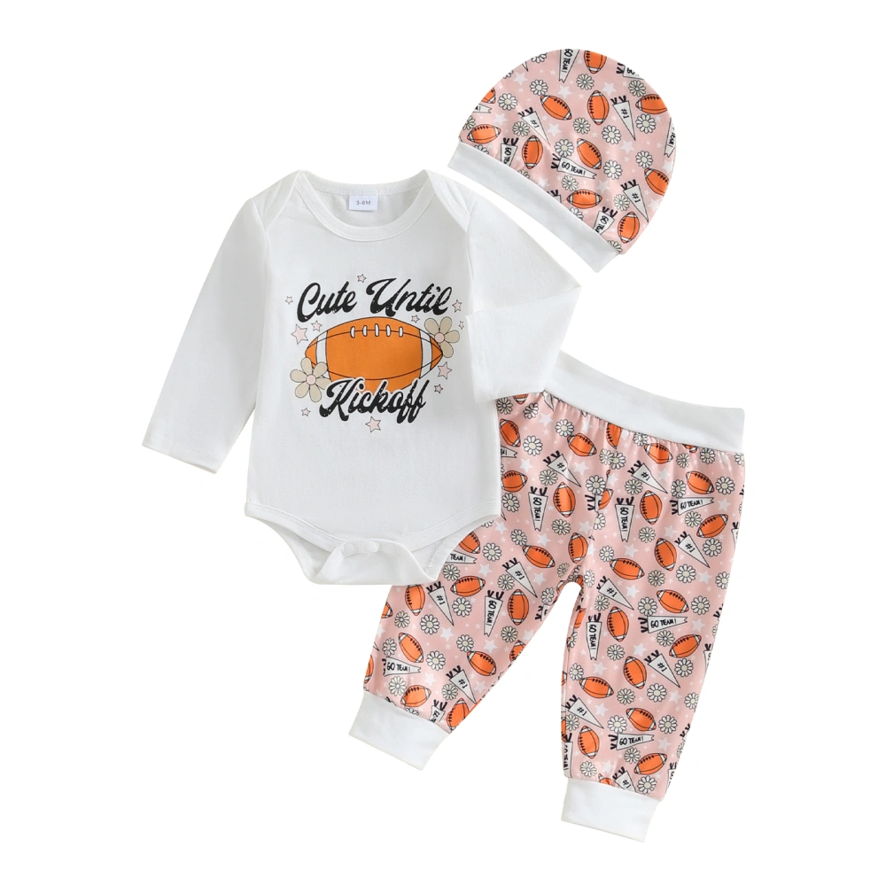 Baby Boy 3 Piece Outfit Rugby Print Rompers and Elastic Pants Beanie 