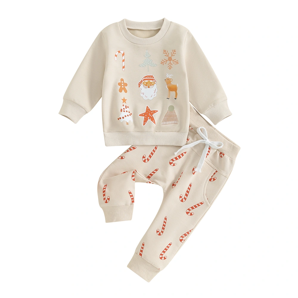 Baby Boys Outfits Christmas Round Neck Sweatshirt and Candy Cane Print