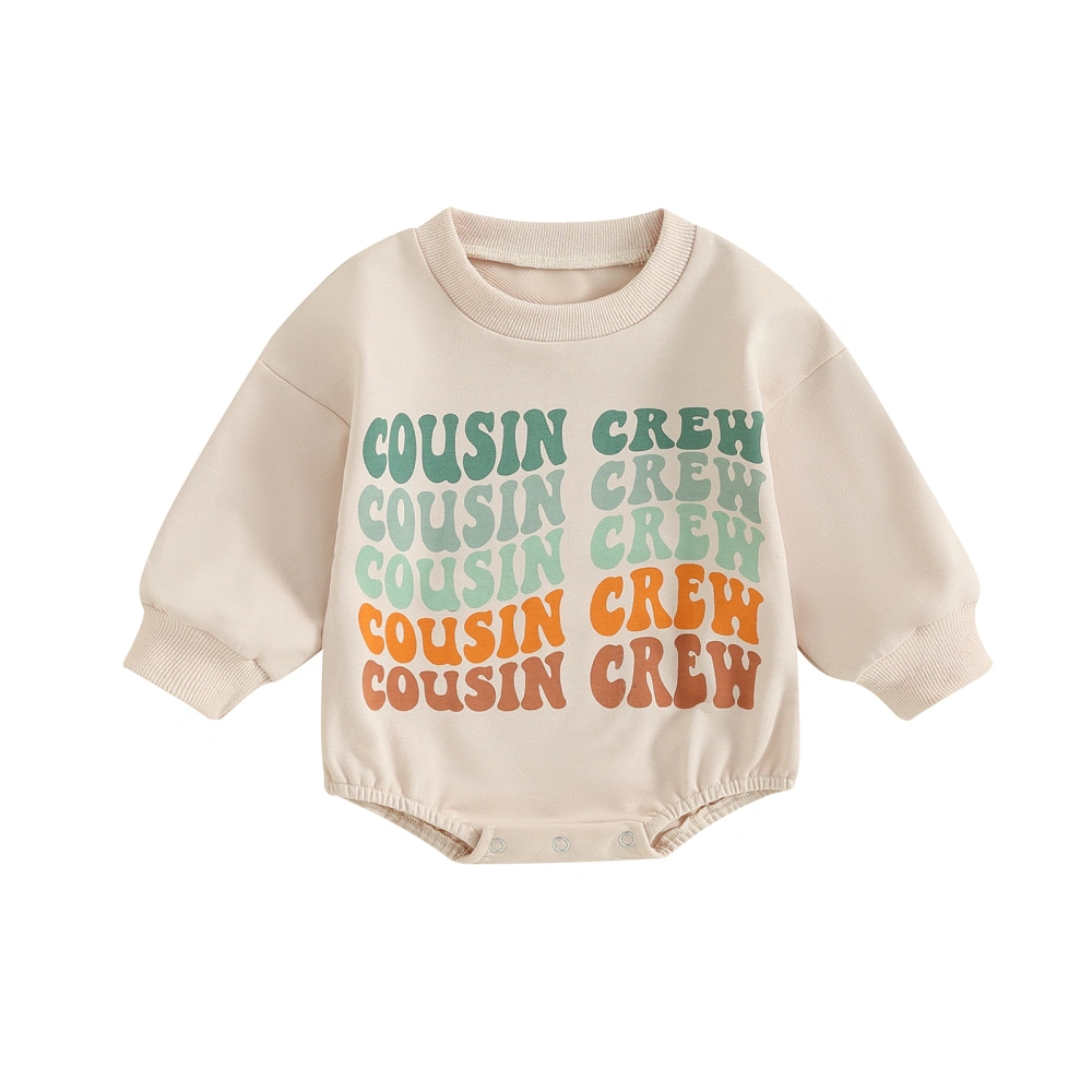 Baby Girls Beige Long Sleeve Letter Print Casual Sweatshirt Romper