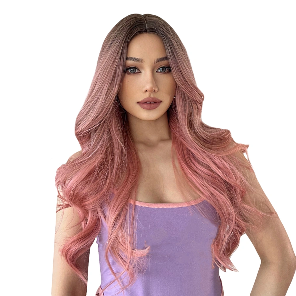 Gradient Pink Wig Long Big Wavy Curly Wig Middle Part Hair Wig