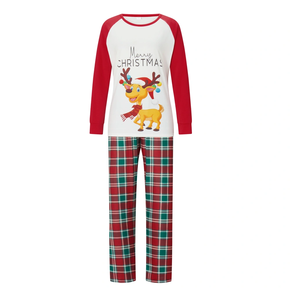 Christmas Letter Elk Print Contrast Color Tops & Plaid Pants Sleepwear