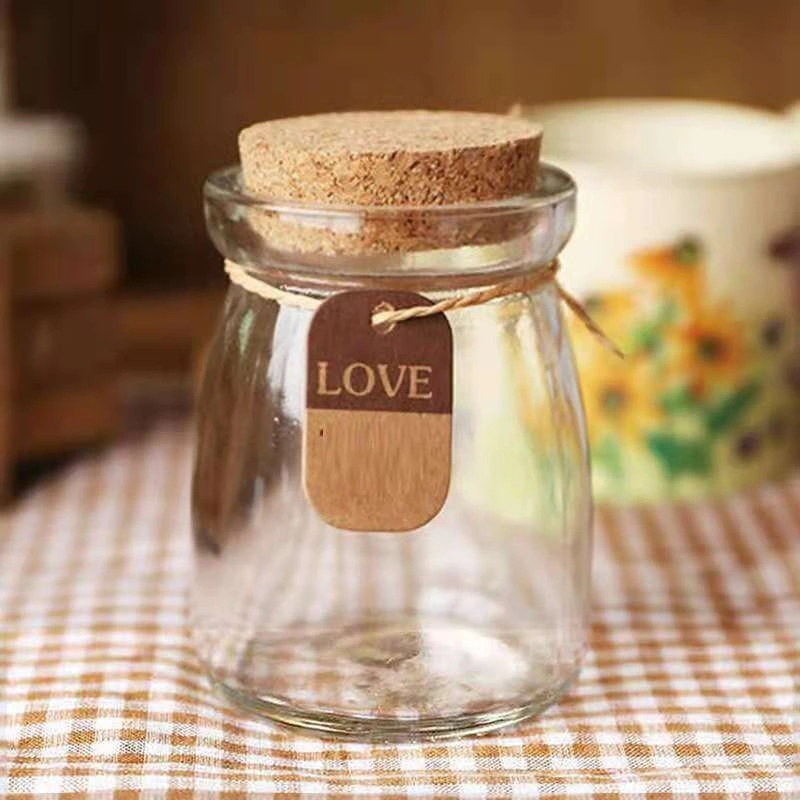 Decorative High Temperature Resistant 200ml Wooden Plug Mousse Jelly Yogurt Cup Pudding Empty Glass Bottle