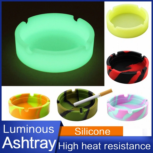 NEW Luminous/Colorful Silicone Gel Ashtray Light Circular Ashtray New Fluorescent Smoke Convenient Cigarette Case Drop Creative Ashtrays