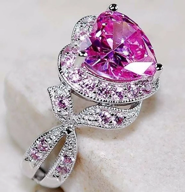 Fashion Heart Pink Sapphire Heart Ring