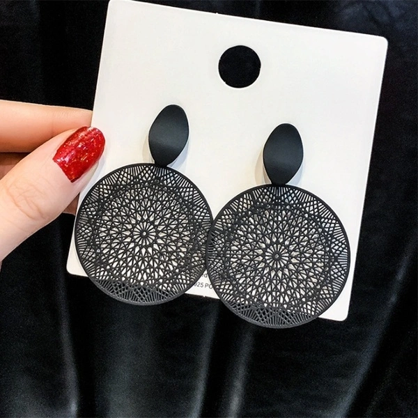 Black Earrings Bohemian Openwork Pattern Earrings for Women Big Statement Earrings Bridal Party Jewelry