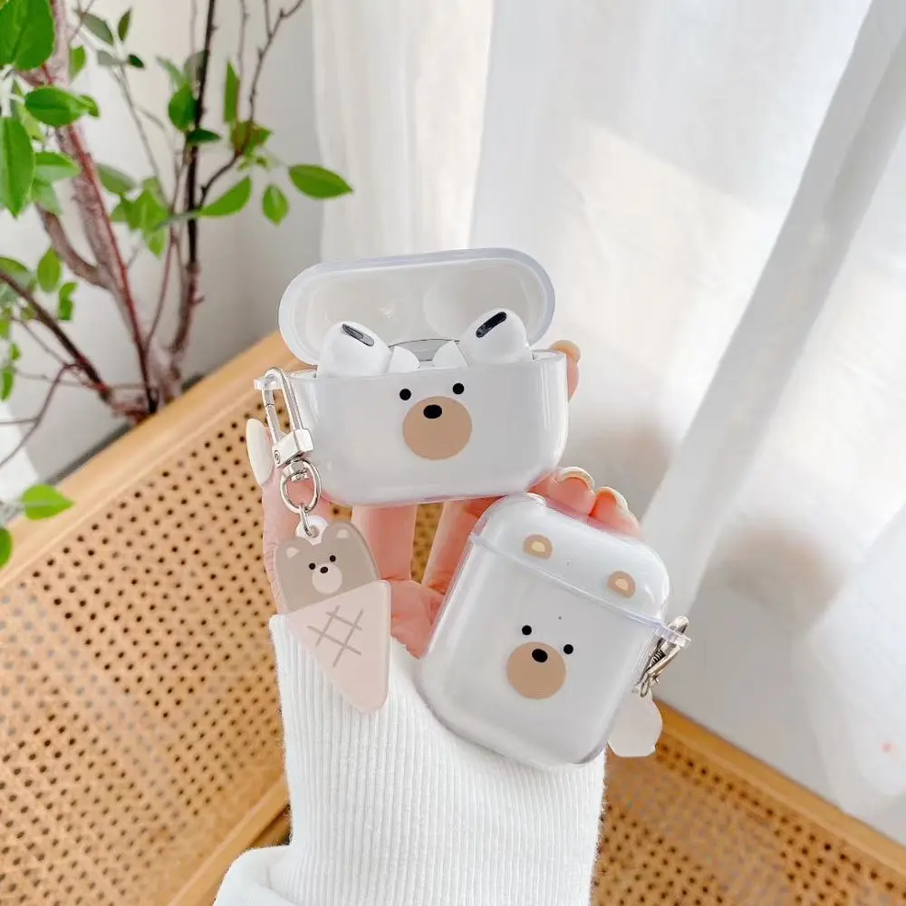 Cute Ice Cream Bear Pendant Bluetooth Headset Soft Cover for Airpods 1 2 Transparent Earphone Protective Cases For Airpods Pro