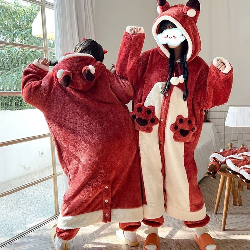 Fox Long Thickened Flannel Homewear