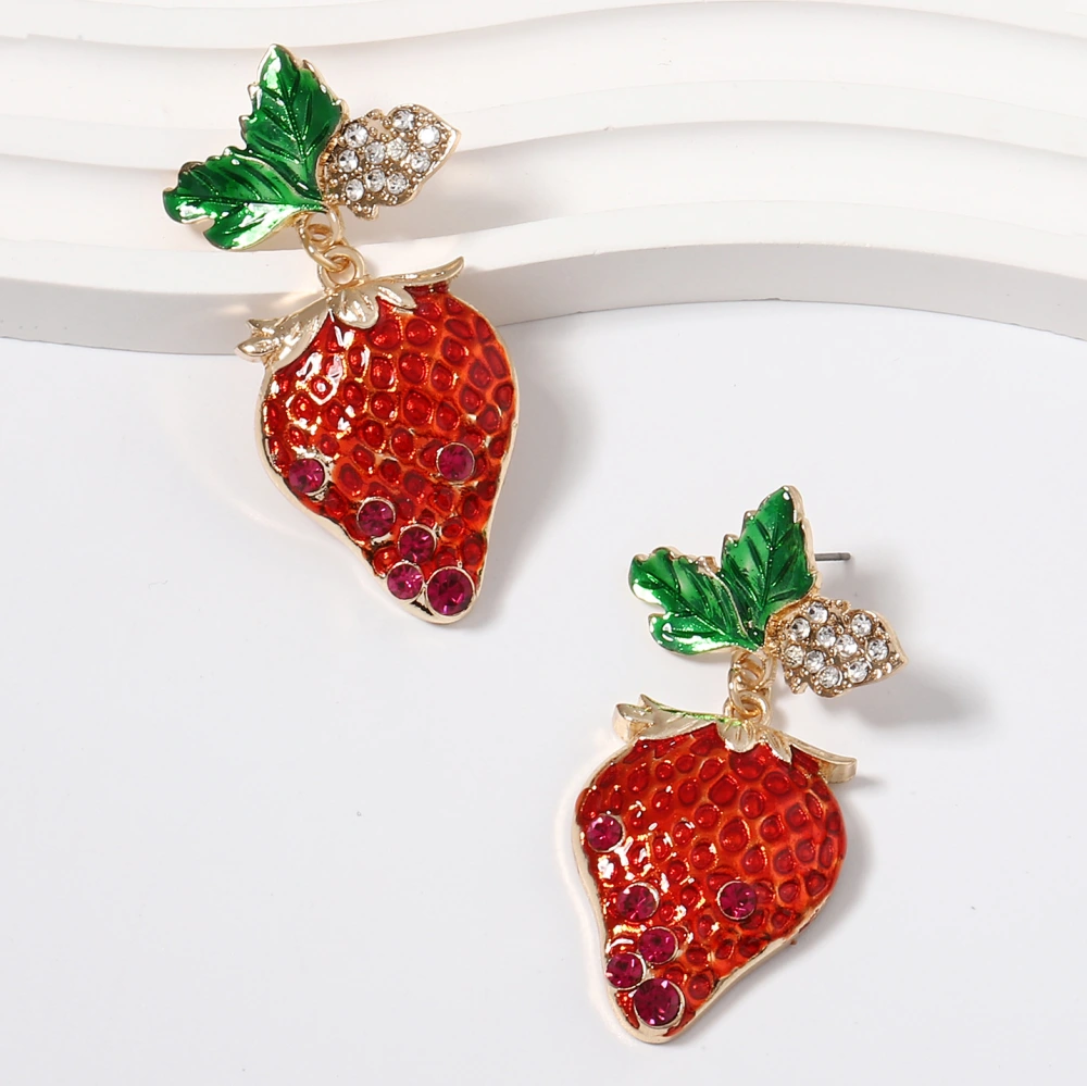 Cute Sweet Temperament Strawberry Alloy Enamel Earrings