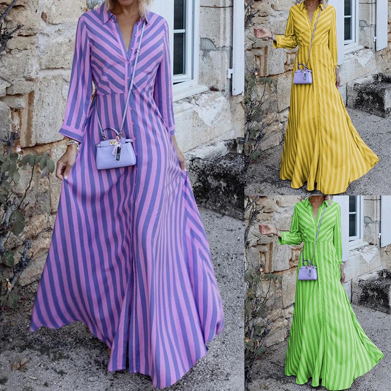 Women's Fashion Long Sleeve Striped Dress