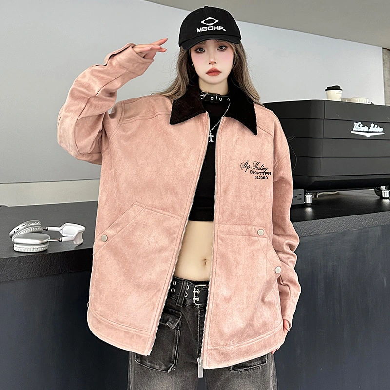 Suede Women's Spring And Autumn Retro Casual Jacket Baseball Uniform