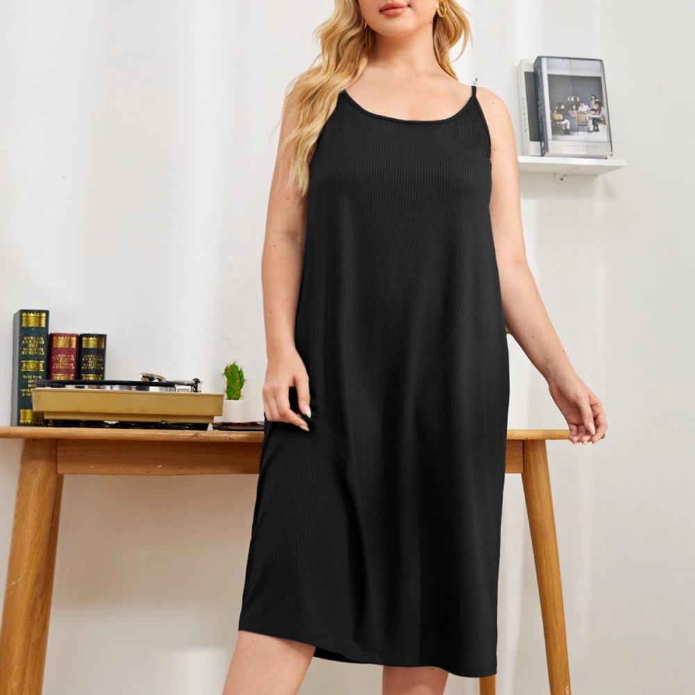 Home Wear Suspenders Sunken Stripe Rib Plus-sized Home Nightdress