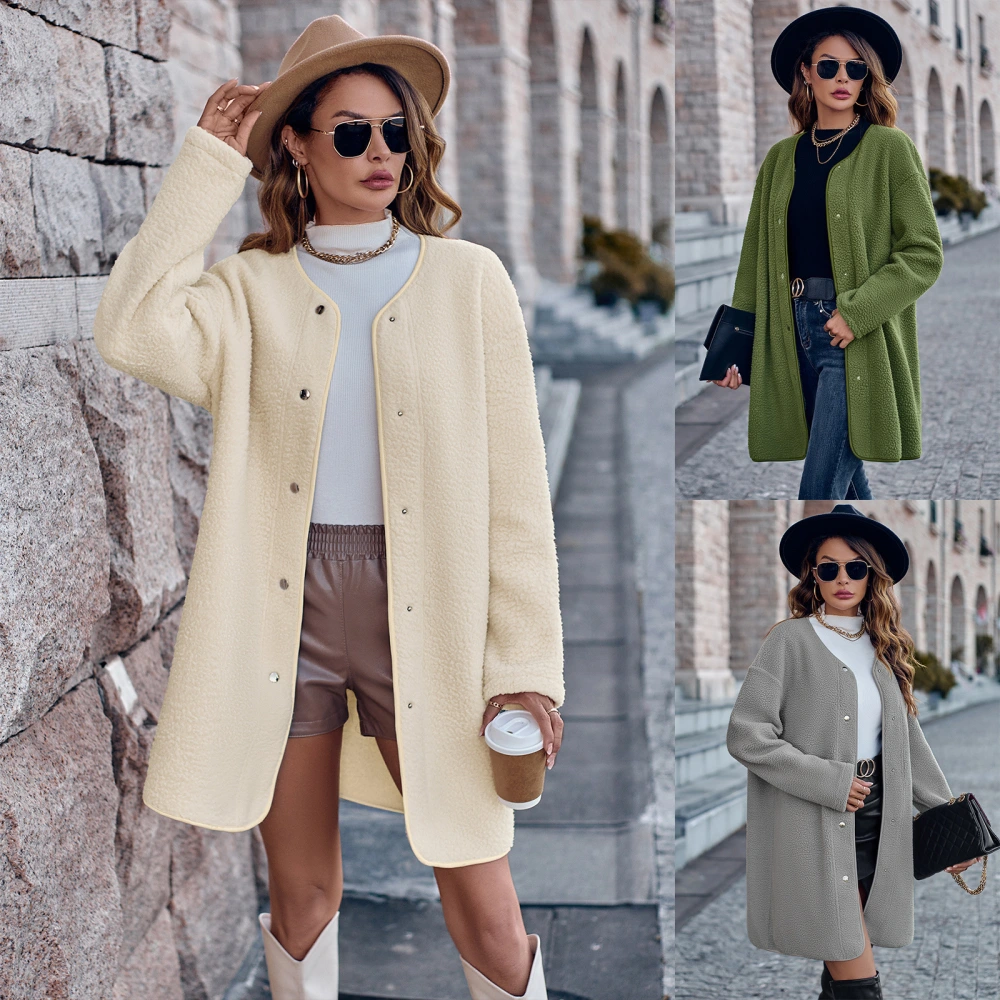 Women's Round Neck Single-breasted Long Sleeve Coat
