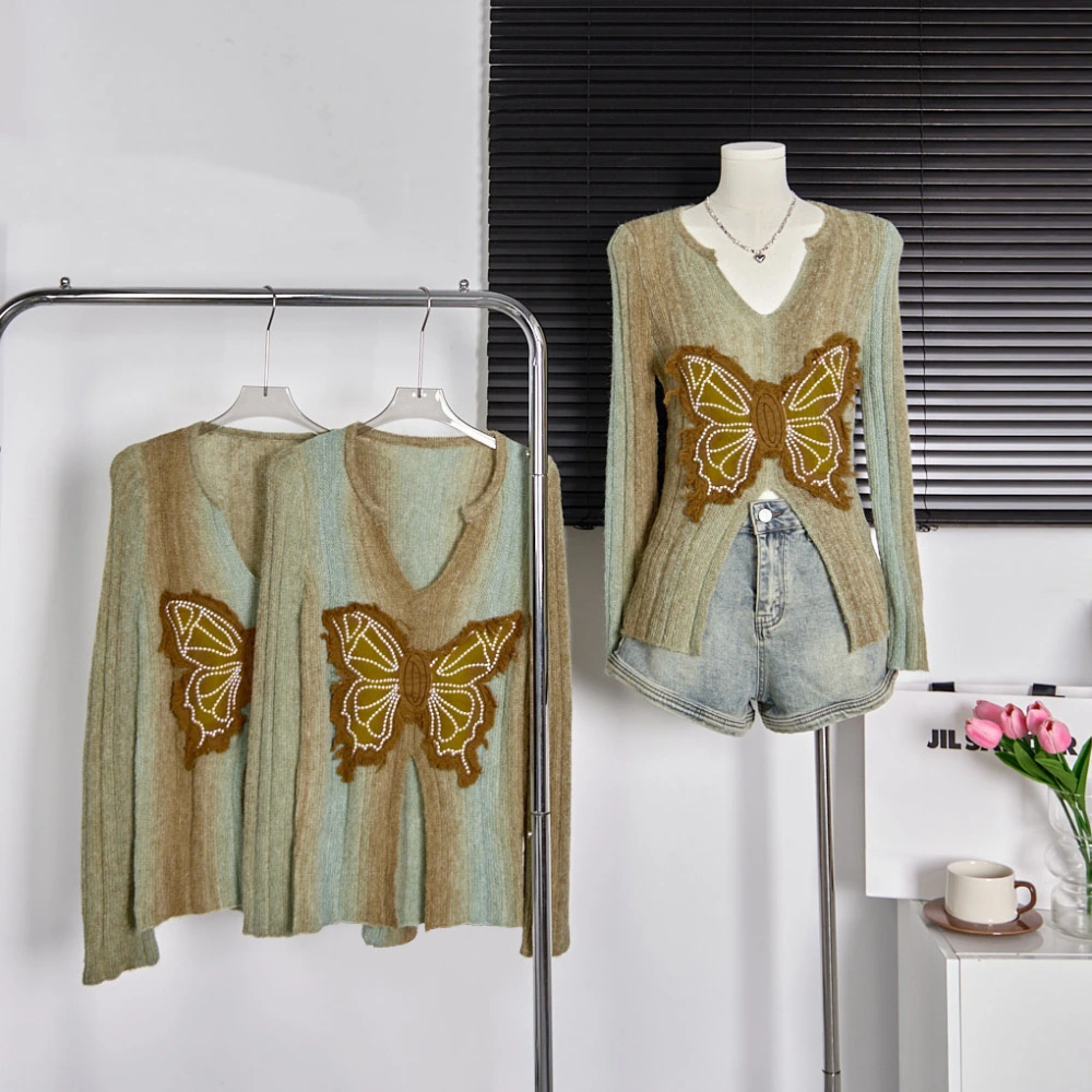 American-style Three-dimensional Butterfly Patch Sweater