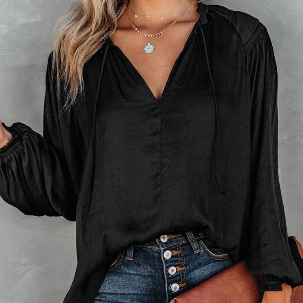 Women's Solid Color Pullover Long Sleeve Loose Chiffon Shirt