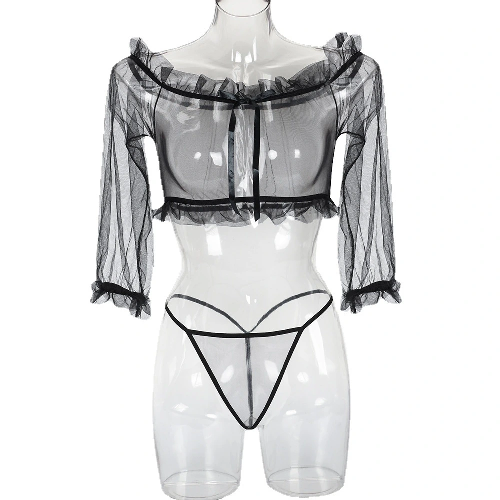 Mesh Lightweight See-through Sun Protection Shirt One-word Bow Two-piece Set