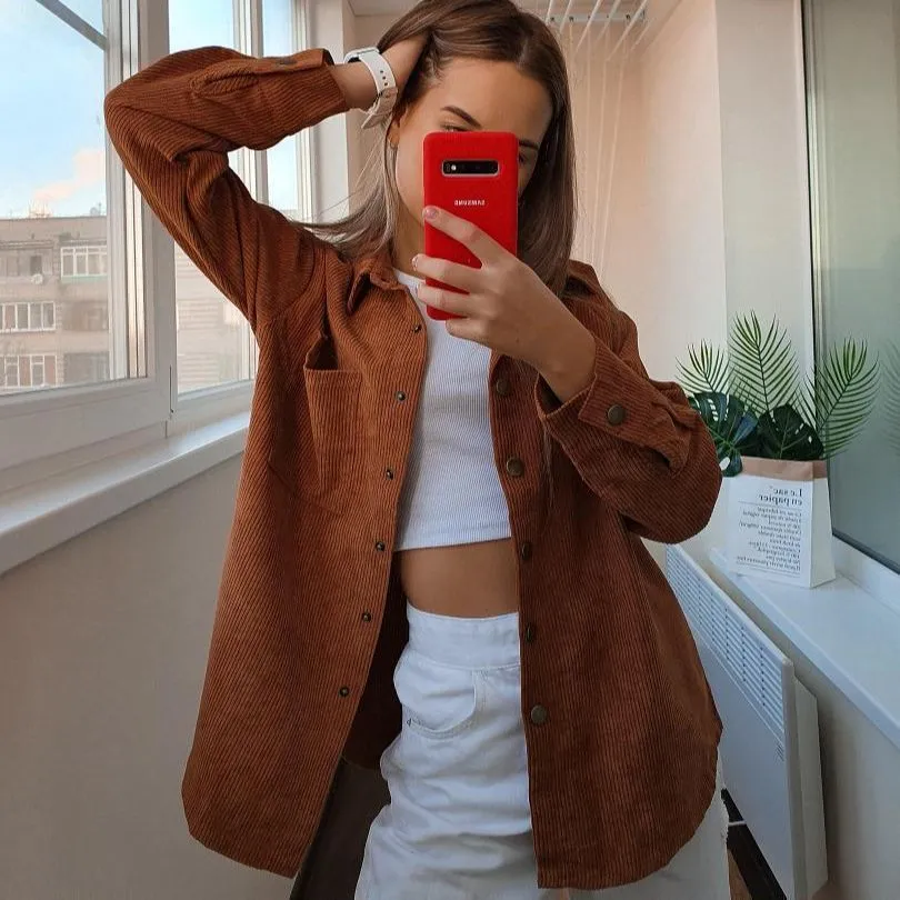 Women's Long Sleeved Corduroy Top
