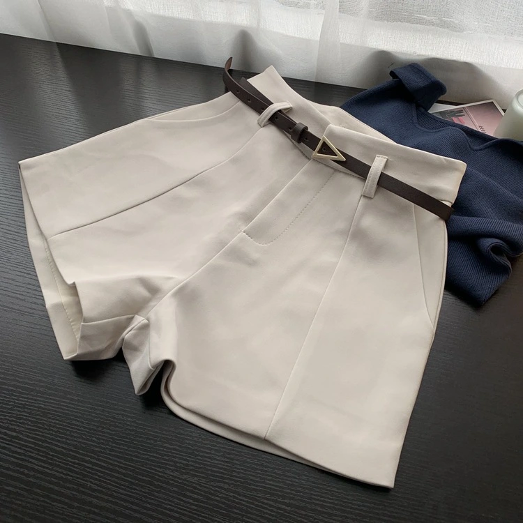 Casual Suit Shorts Korean Version Of Women's Spring Fashion With High Waist Show Thin A Word Wide Leg Pants Trend With Belt