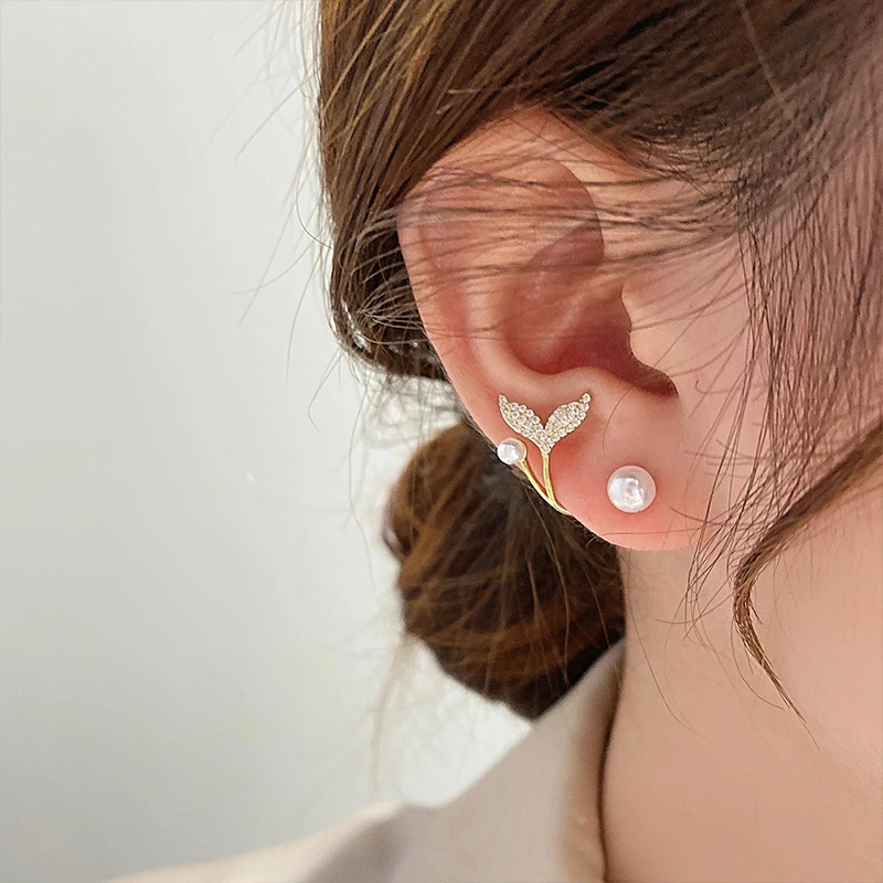 Geometric High-grade Ear Studs All-match Pearl