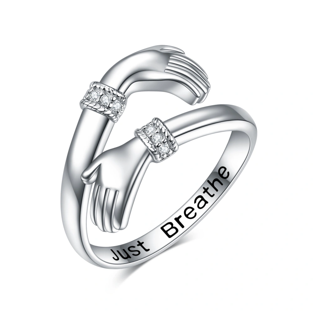 Just Breathe Hug Rings For Women Sterling Silver Adjustable Hand Ring Jewelry Gift For Women Girls