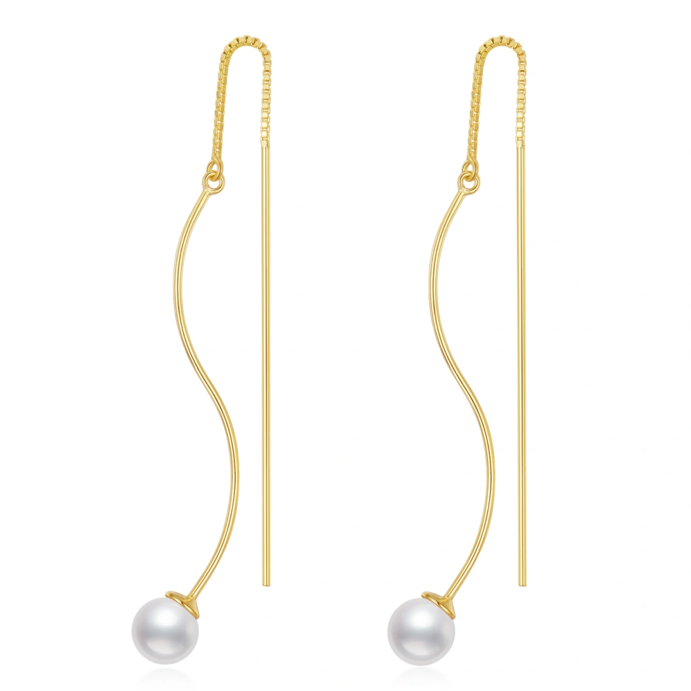 Sterling Silver Long Pearl Dangle Threader Earrings for Women