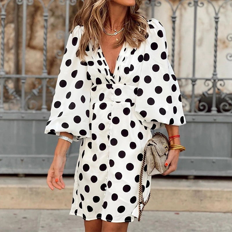 Women's Fashionable Low-cut Printed Waist-controlled Dress