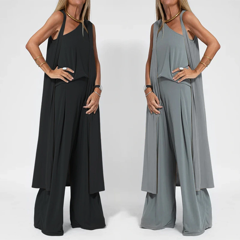 Women's Fashion Solid Color Baggy Straight Trousers Suit