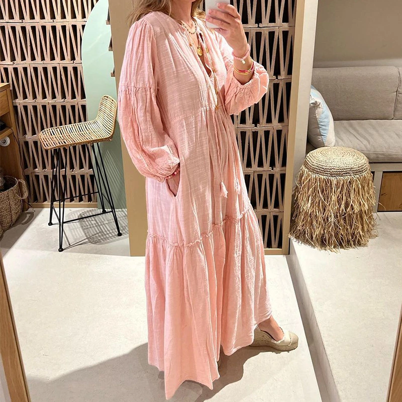 Women's Fashion V-neck Lace-up Long Dress