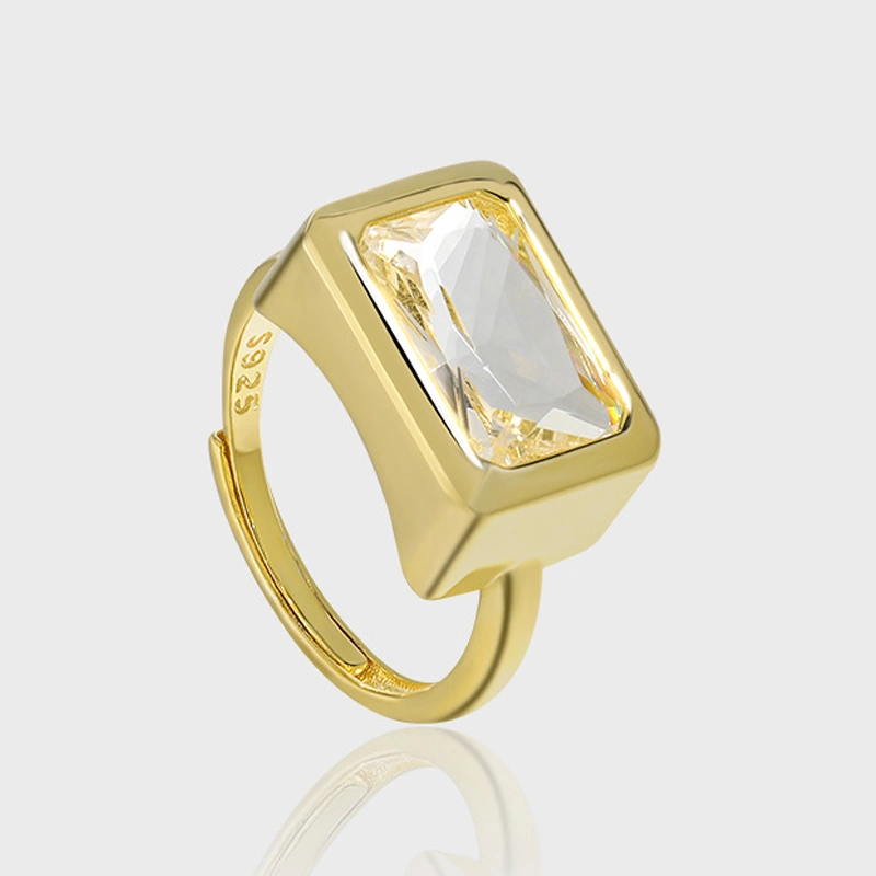 Original Niche Exaggerated Design Simple Geometric Square Inlaid Zircon 925 Sterling Silver Ring