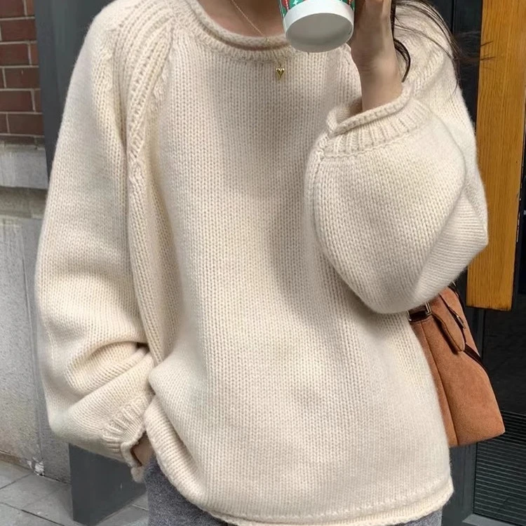 Round Neck Curling Loose Pullover Sweater