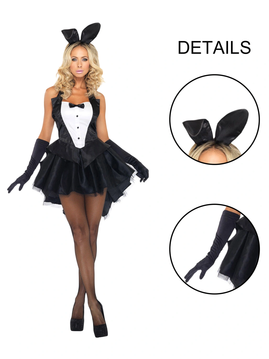 Women's Halloween Bunny Girl Cosplay Dress Headband Gloves Set