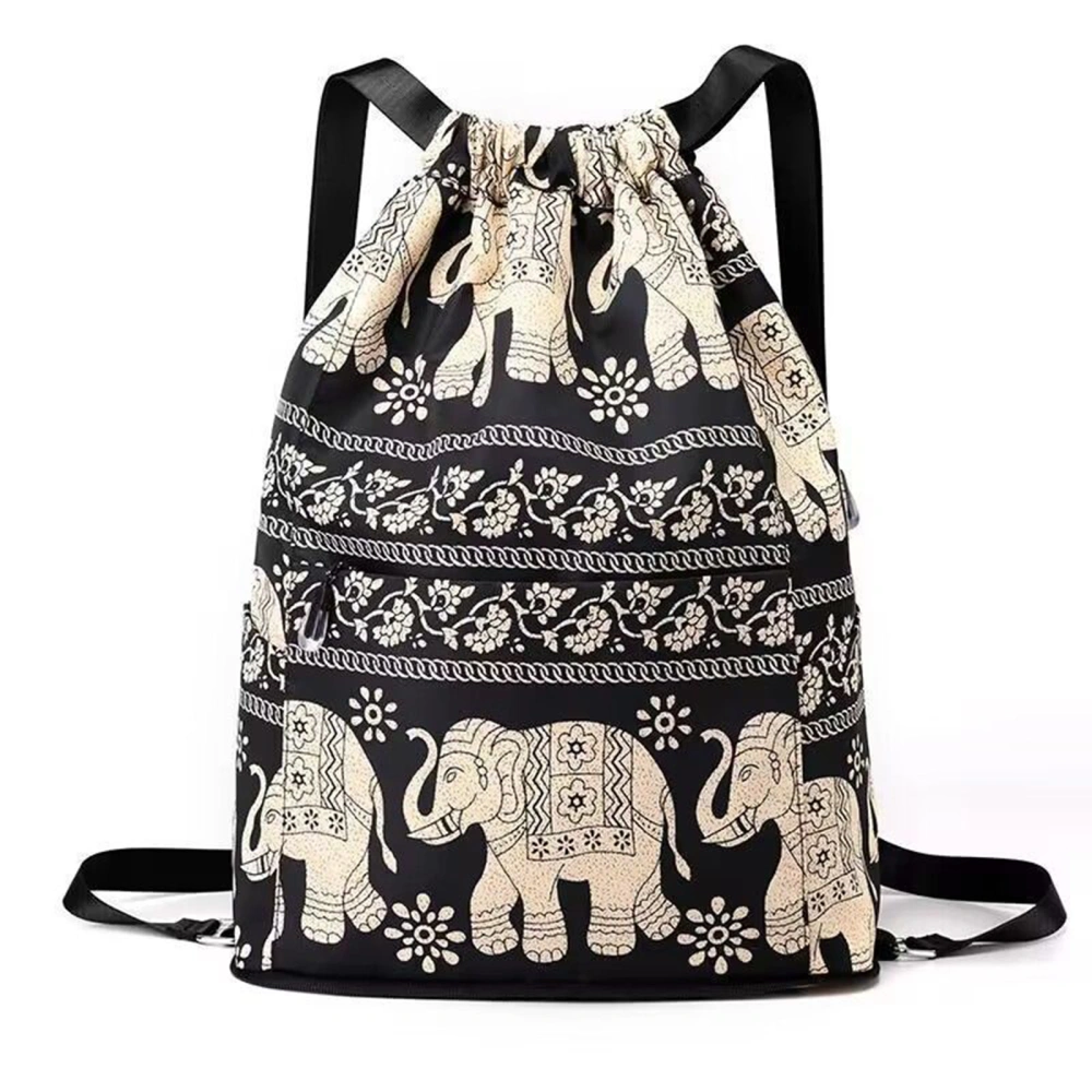 Drawstring Backpack, Tree/Elephant/Rabbit Print Outdoor Cinch Bag