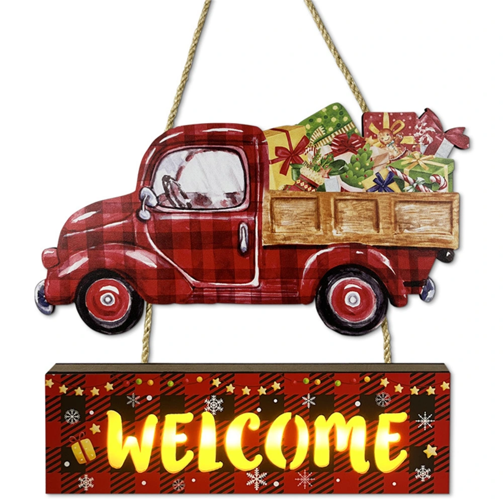 Christmas Truck Door Sign Wooden Hanging Welcome Sign with Light