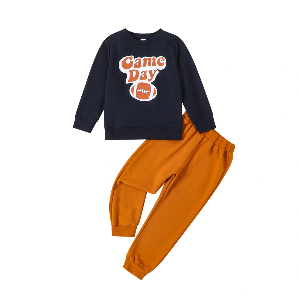 Boys Long Sleeve Letter Rugby Print Sweatshirt Elastic Band Pants Set