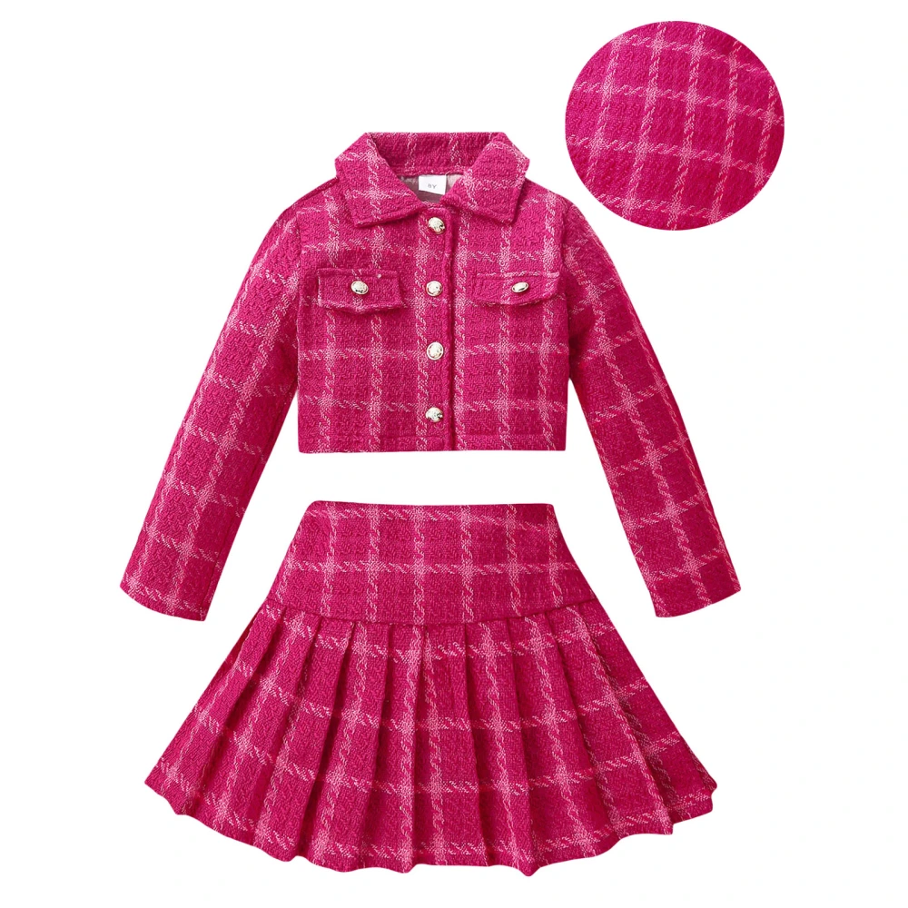 Toddler Girl 3 Piece Outfit Plaid Print Jacket and Pleated Skirt Beret