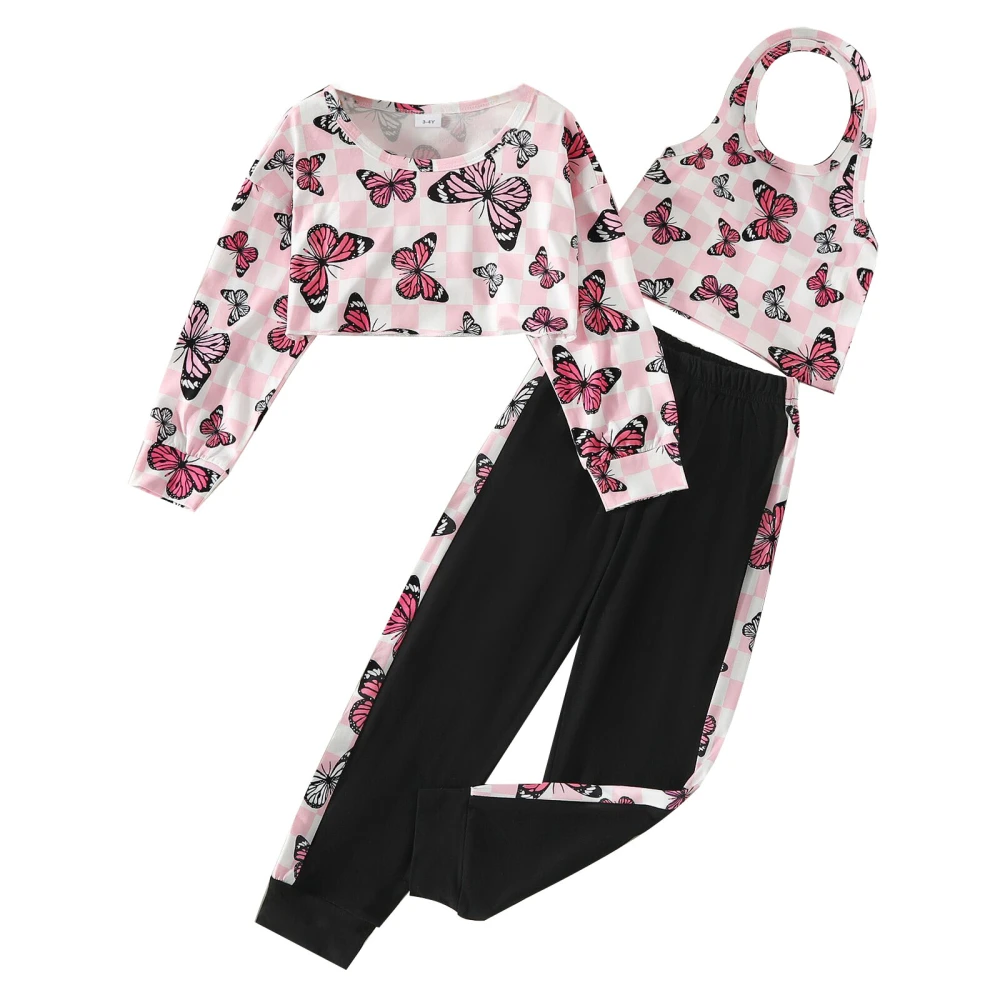 Girls Pants Set, Butterfly Sweatshirt with Halter Top and Sweatpants