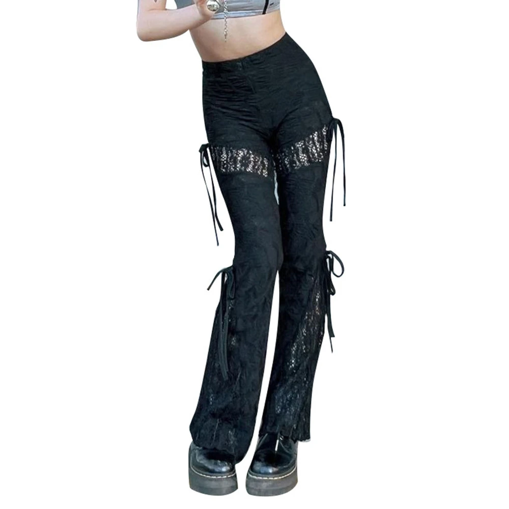 Women’s Gothic Flare Pants High Waist Lace Patchwork Bell-Bottoms