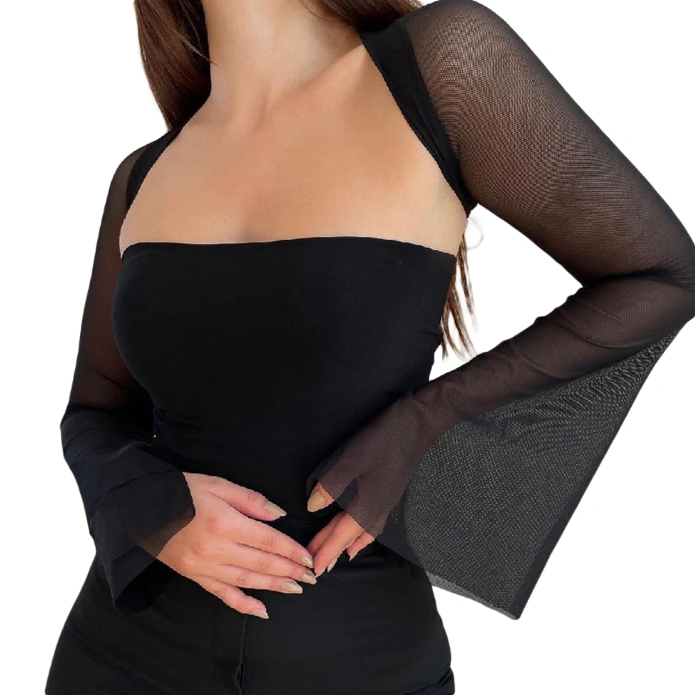 Women's Mesh Crop Tops Strapless Tube Tops + Bolero Shrug Set