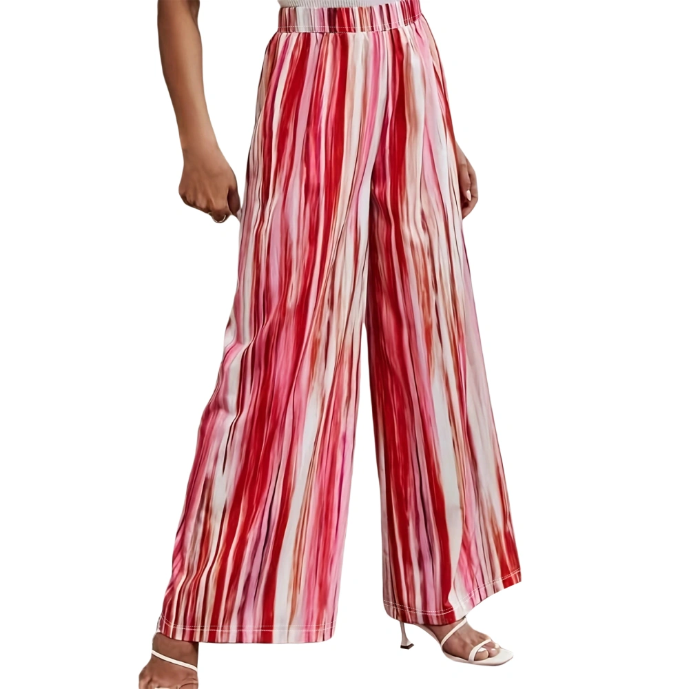 Women’s Casual Palazzo Pants Print Elastic High Waist Wide Leg Pants