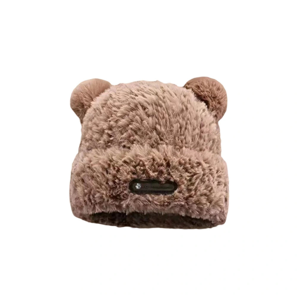 Women Fashion Beanie Bear Ears Knitted Hat Thickened Plush Cap